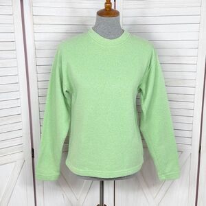 Exist Fleece Lined Terrycloth Knit‎ Crew Neck Sweatshirt Lime Green Small